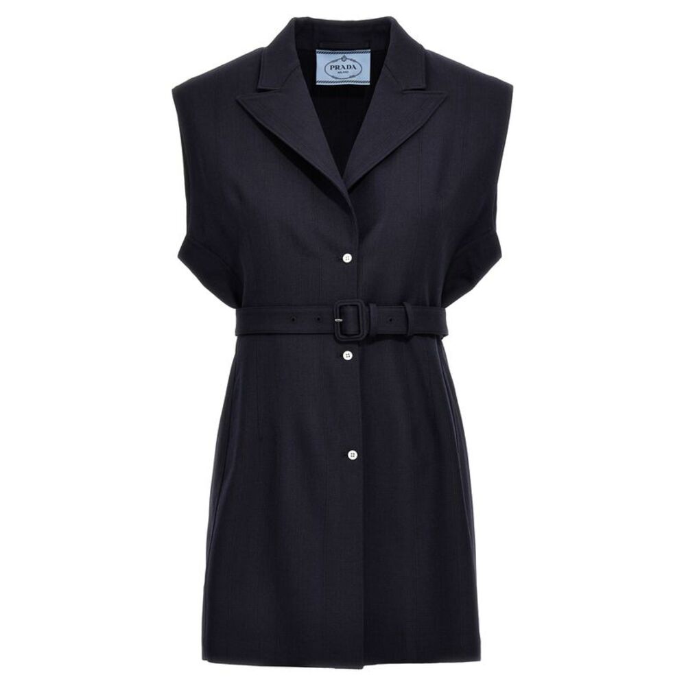 Prada Blue Virgin Wool Sleeveless Women's Jacket